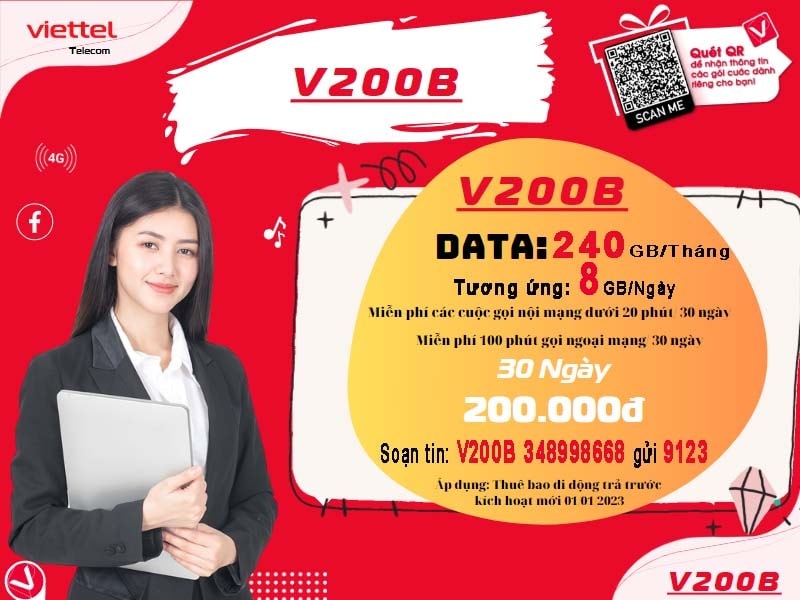 Đăng ký gói cước 12V200B VIettel mới nhất 2023